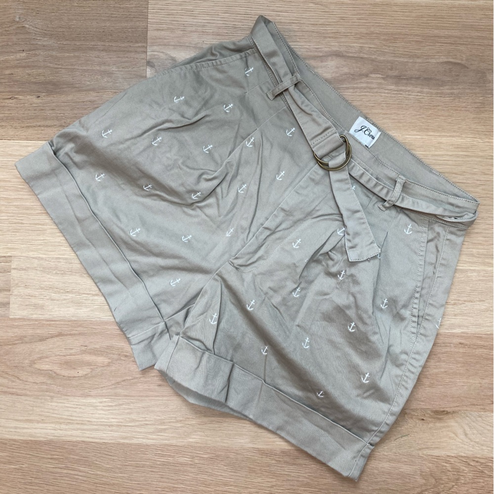 J. Crew Anchor Cuffed Khaki Shorts Sz 4 High Waist Nautical Coastal